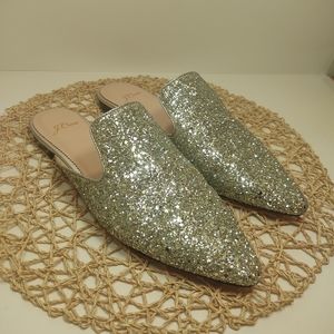 J Crew Marina Pointed Glitter Mules